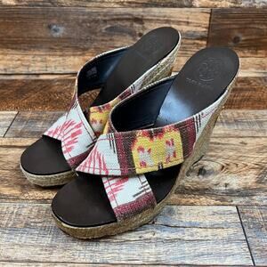 Tory Burch Kristen Wedge Sandals Women's 8.5 Espadrille Aztec Tribal Canvas Shoe